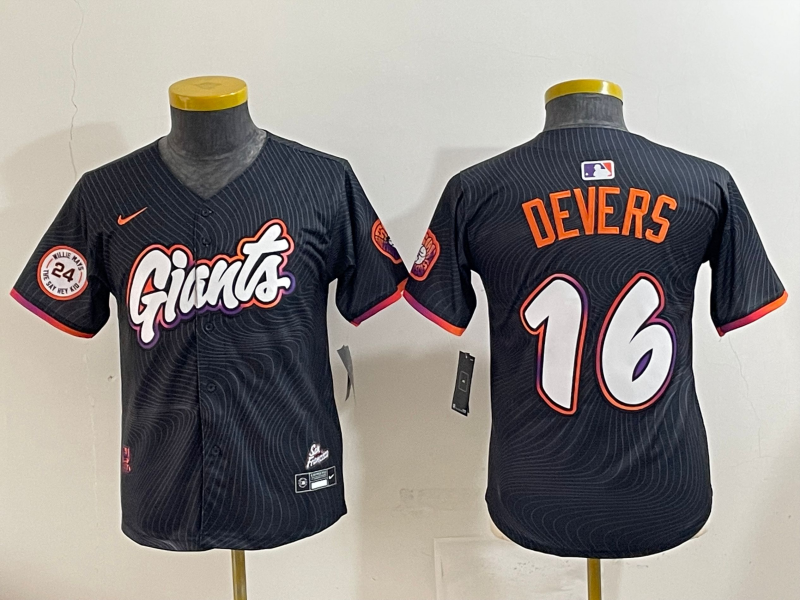 Men 2025 San Francisco Giants 16 Devers Black Joint Name Nike MLB Jersey style 06